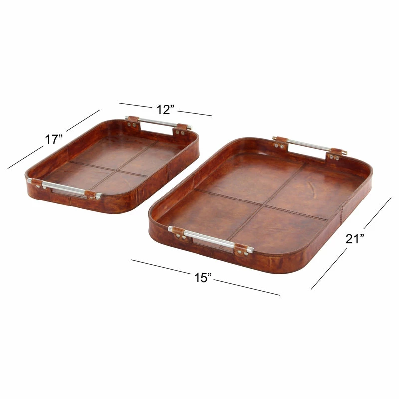 Budget ๐ Brimfield & May Set Of 2 Brown Leather Rustic Tray, 17", 21" 95046 ๐ 6 Budget ๐ Brimfield & May Set Of 2 Brown Leather Rustic Tray, 17", 21" 95046 ๐ - Image 6
