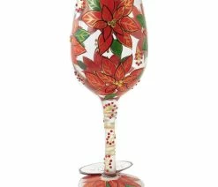 New โญ Tabletop Pretty As A Poinsettia Glass Stemmed Wine Glass ๐ Christmas 6009352 ๐