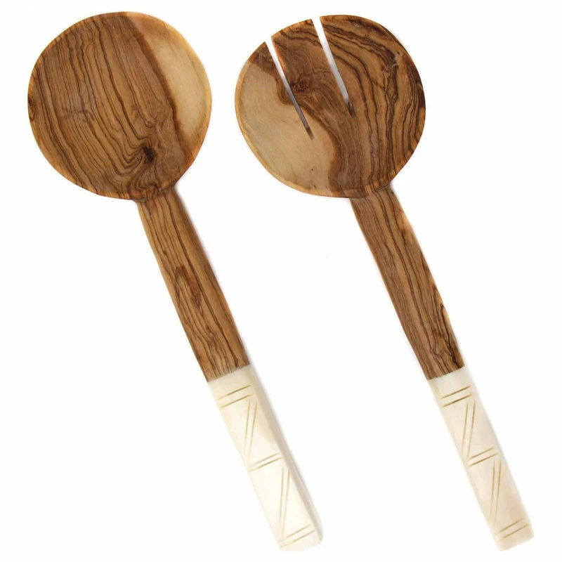 Promo ๐ Global Crafts Olive Wood Serving Set, Natural White Bone Handles, Square Design ๐ฅฐ 3 Promo ๐ Global Crafts Olive Wood Serving Set, Natural White Bone Handles, Square Design ๐ฅฐ - Image 3