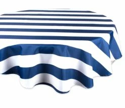 Brand new ❤️ Design Imports DII Nautical Blue Cabana Stripe Outdoor Tablecloth 60" Round ⭐
