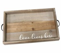 Best Pirce ⭐ HomeRoots Furniture HomeRoots Distressed Love Lives Here Wood Serving Tray 😀