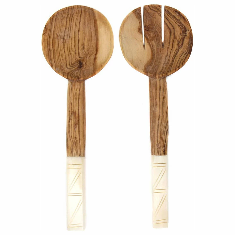 Promo ๐ Global Crafts Olive Wood Serving Set, Natural White Bone Handles, Square Design ๐ฅฐ 4 Promo ๐ Global Crafts Olive Wood Serving Set, Natural White Bone Handles, Square Design ๐ฅฐ - Image 4