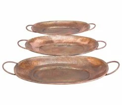Brand new 👍 Brimfield & May Set Of 3 Copper Metal Rustic Tray 32924 🔥