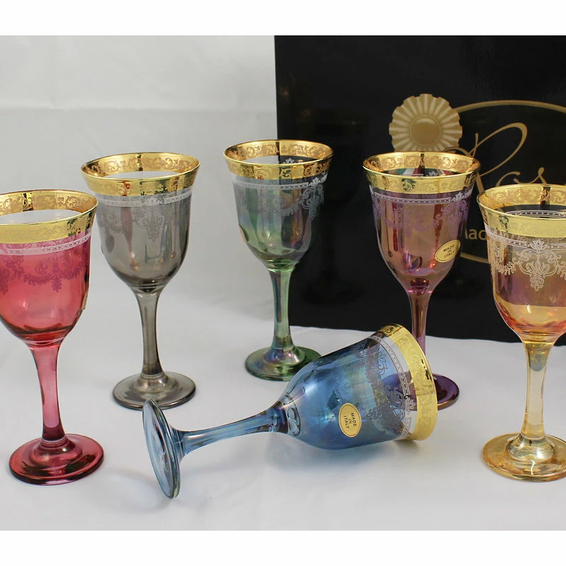 Wholesale 🛒 Lorren Home Trends Set Of 6 Goblets, Royal Corona Designs, Multi 😉 4 Wholesale 🛒 Lorren Home Trends Set Of 6 Goblets, Royal Corona Designs, Multi 😉 - Image 4