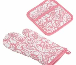 Wholesale 👍 Design Imports DII Pink Damask Oven Mitt/Potholder Set ✨