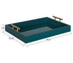 Outlet 🥰 Uniek Lipton Decorative Wood Tray With Metal Handles, Teal/Gold ✨ -Tabletop Sales Store d0d128050deeaf59 4158 w800 h800 b1 p0