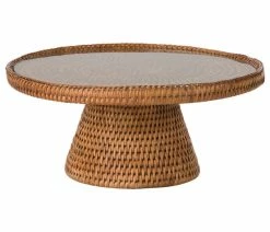 Flash Sale 🛒 KOUBOO La Jolla Rattan Cake Stand With Glass Top, Honey Brown 🧨