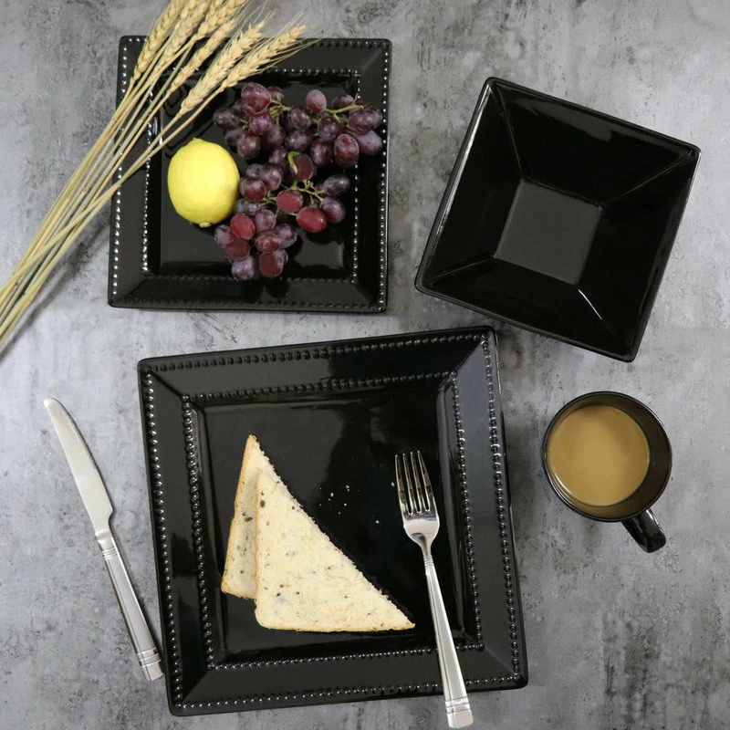 Deals โญ Lorenzo Import, LLC 16 Piece Square Beaded Stoneware Dinnerware Set By Lorren Home Trends, Black ๐ฏ 5 Deals โญ Lorenzo Import, LLC 16 Piece Square Beaded Stoneware Dinnerware Set By Lorren Home Trends, Black ๐ฏ - Image 5