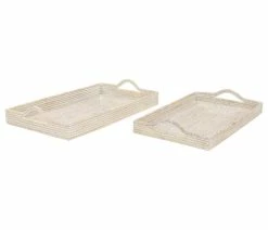 Outlet 👏 Zimlay Set Of 2 Cream Wood Boho Style Tray 35965 💯