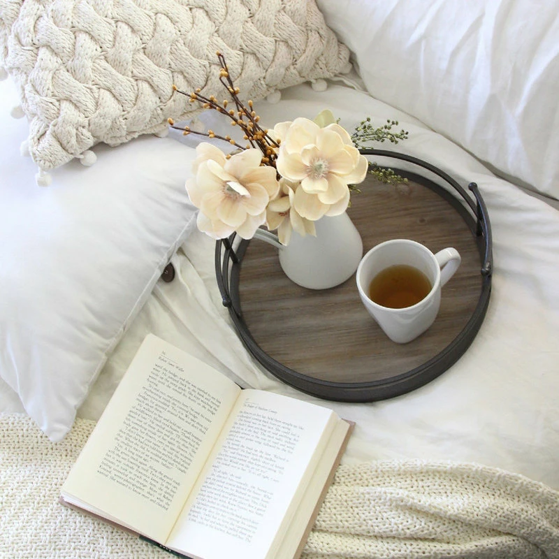 Buy ✨ HomeRoots 12" Round Metal Frame And Wood Tray ✨ 2 Buy ✨ HomeRoots 12" Round Metal Frame And Wood Tray ✨ - Image 2