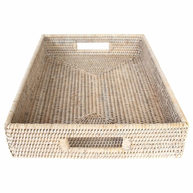 New 🧨 Artifacts Trading Company Artifacts Rattan Rectangle Tray Handles, White Wash 🥰 4 New 🧨 Artifacts Trading Company Artifacts Rattan Rectangle Tray Handles, White Wash 🥰 - Image 4