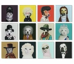 Best Sale 🎁 Empire Art Direct Glass Drink Coasters With Cork Bottom, Pets Rock Icons 12 Characters ❤️