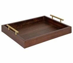 New 😍 Uniek Lipton Decorative Wood Tray With Metal Handles, Walnut Brown/Gold 😉