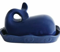 Hot Sale 🎉 CREATIVE CO-OP Dark Blue Whale Shaped Butter Dish With Lid ❤️