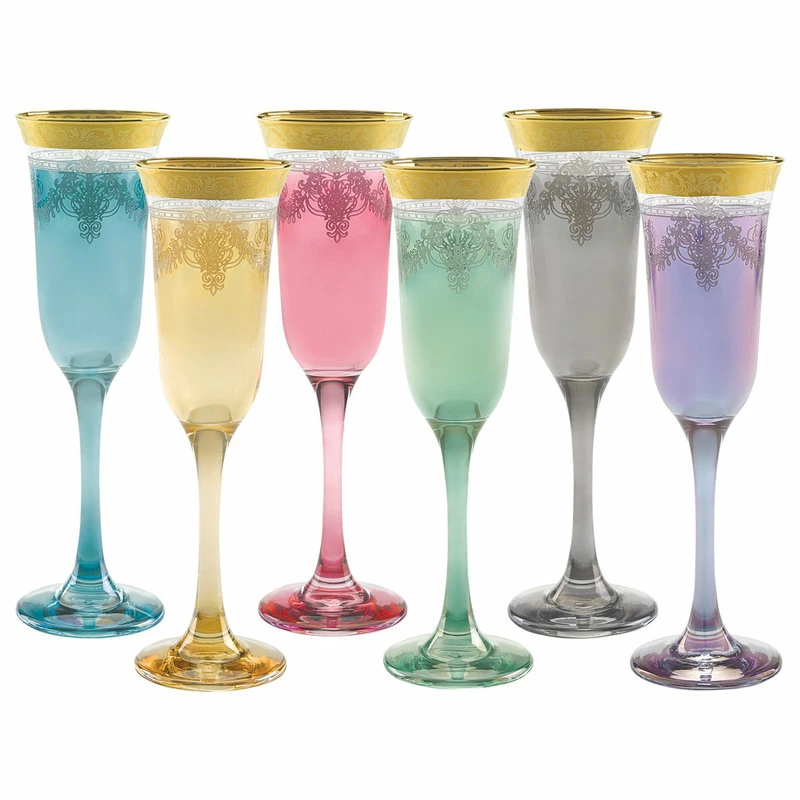Brand new ๐ Lorenzo Import, LLC Muticolor Flutes Set Of 6 With Gold Band โค๏ธ 1 Brand new ๐ Lorenzo Import, LLC Muticolor Flutes Set Of 6 With Gold Band โค๏ธ