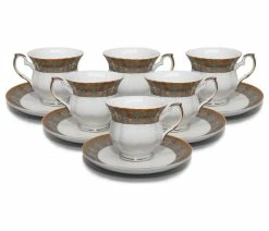 Buy 🌟 Royalty Porcelain 12-pc "Fleur-de-Lis" Tea Coffee Set, 24K Gold Bone China ❤️