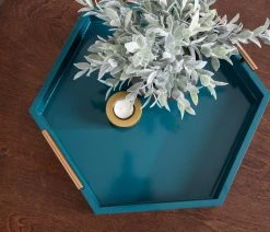 Budget 👍 Uniek Lipton Hexagon Decorative Tray With Metal Handles, Teal/Gold 18x18 😉 -Tabletop Sales Store e95156b4004a80e1 5808 w800 h800 b0 p0