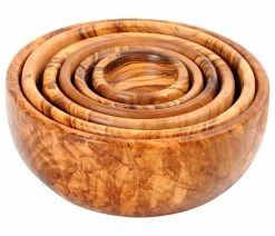 Best Pirce 🤩 BeldiNest Handmade Olive Wood Nesting Bowls Set Of Six Salad Bowls ⭐