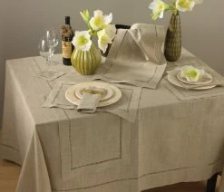 Best Sale ❤️ Saro Lifestyle Classic Hemstitched Linen Blend Tablecloth, Natural, 60"x60" Square 😍 -Tabletop Sales Store f59182340b16fcd4 4494 w800 h800 b0 p0