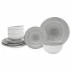 Best Sale 🔔 Godinger Ripple 12 Piece Dinnerware Set, Service For 4, Grey 👍