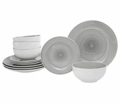 Best Sale ๐ Godinger Ripple 12 Piece Dinnerware Set, Service For 4, Grey ๐