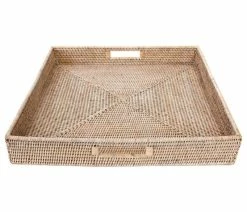 Flash Sale ⌛ Artifacts Trading Company Artifacts Rattan Square Ottoman Tray, White Wash, 24"x24" 👏