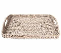 Best Pirce โญ Artifacts Trading Company Artifacts Rattan Rectangular Serving/Ottoman Tray, White Wash, 21"x14" ๐