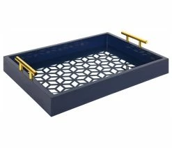 Flash Sale 🎁 Uniek Caspen Rectangle Decorative Tray, Navy Blue 12.25x16.5 🎉