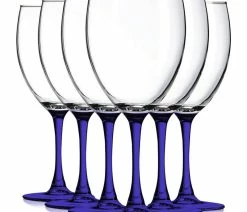 Promo ⌛ TableTop King Nuance 10 Oz Accent Stem Wine Glasses - , Bottom C-Blue 🤩