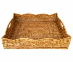 Hot Sale 🥰 Artifacts Trading Company Artifacts Rattan Scallop Square Tray 😉