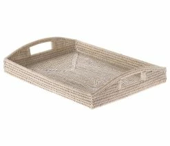 Brand new 🛒 KOUBOO La Jolla Rattan Rectangular Serving Tray, White-Wash 👍