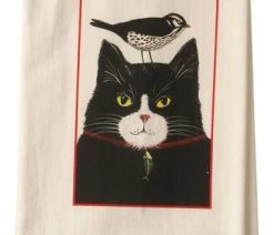 Brand new 🥰 Mary Lake-Thompson Ltd. Busy Kitties Tea Towels - Black Cat With Bird Cotton Flour Sack Kitche 🧨