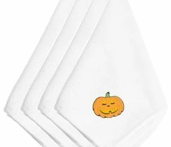 Discount ❤️ The-store 🧛 Halloween Jack O' Lantern Pumpkin Embroidered Napkins, Set Of 4 🎉