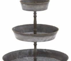 Flash Sale 💯 Benzara, Woodland Imprts, The Urban Port Three Tiered Metal Galvanized Tray With Small Gold Colored Studs 🥰