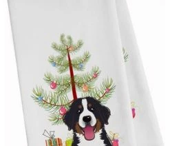 Outlet 😉 Carolines Treasures 🔔 Christmas Tree & Bernese Mountain 🦮 Dog White Kitchen Towel 🔔