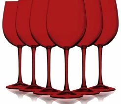 Best Sale 🎁 TableTop King Cachet Accent Stem 16 Oz Wine Glasses , Full Red ⭐