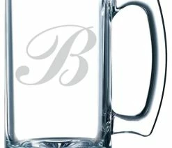 Best Sale 🥰 Etched Laser Art Commercial Script Etched Monogram 25oz. Libbey Sports Beer Mug, Letter B 😉