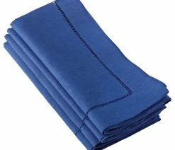 Wholesale ❤️ Fennco Styles Solid Color Hemstitched Linen Blend 20x20 Napkin, Set Of 4 , Cobalt Blue 😉