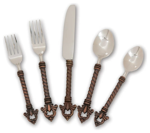 Wholesale 👏 Gerson Company Stainless Steel And Brass Fleur De Lis 20-Piece Flatware Set 🥰 1 Wholesale 👏 Gerson Company Stainless Steel And Brass Fleur De Lis 20-Piece Flatware Set 🥰