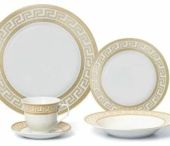Budget 🛒 Royalty Porcelain 5pc Dinner Set For 1, 24K Gold, Bone China Porcelain (5530G-5) ⭐