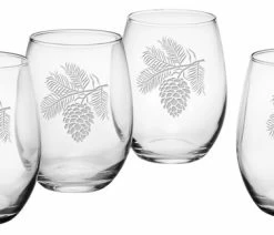 Coupon 😍 Susquehanna Glass Company Pinecone Stemless Wine Glasses, Set Of 4 👍