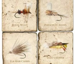 Buy 🎁 Studio Art & Stone Tumbled Marble Coaster St/4 With Coaster Stand, Fishing Flies Ii ❤️