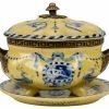 Discount 😍 William Sung Yellow And Blue Porcelain Tureen With Tray Brass Ormolu Accents, 6.5" 🎉