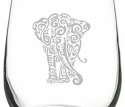 Cheap 🎁 MIP 17 Oz Stemless Wine Glass Tribal Elephant 😀