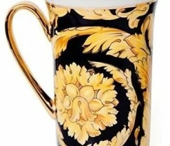 Discount 🥰 Royalty Porcelain Luxury Tea Cup/Mug, Floral Design, 24K Gold (12 Oz, Black) 💯