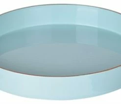 Best Pirce 🔔 Benzara, Woodland Imprts, The Urban Port BM145835 Beautiful Mimosa Round Tray, Powder Blue ✔️