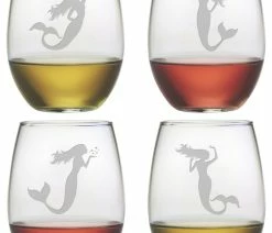 Outlet 😀 Susquehanna Glass Company Mermaids 4-Piece Stemless Wine Glass Set 🎁