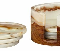 Cheapest 🧨 Marble Crafter Dionysus Collection Black And Gold Marble 6 Piece Coaster Set W/Caddie 😍