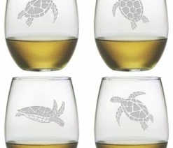 Outlet 👍 Susquehanna Glass Company Sea Turtles 4-Piece Stemless Wine Glass Set 👏