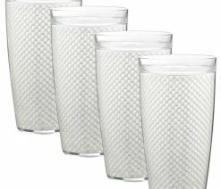 Flash Sale ✔️ Kraftware Corp. Fishnet Doublewall Drinkware Glasses, White, 22 Oz., Set Of 4 👏